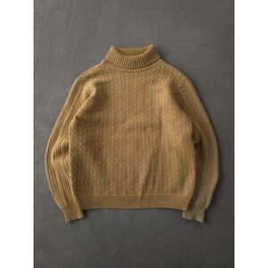 Vintage 1960s Shelby Beige Wool Cable Knit Turtleneck Sweater XL Mod